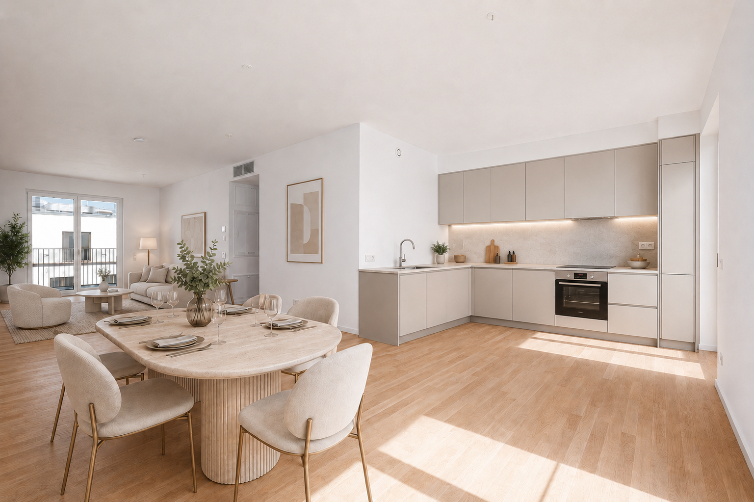 Penthouse visualisierter Wohn- und Essbereich