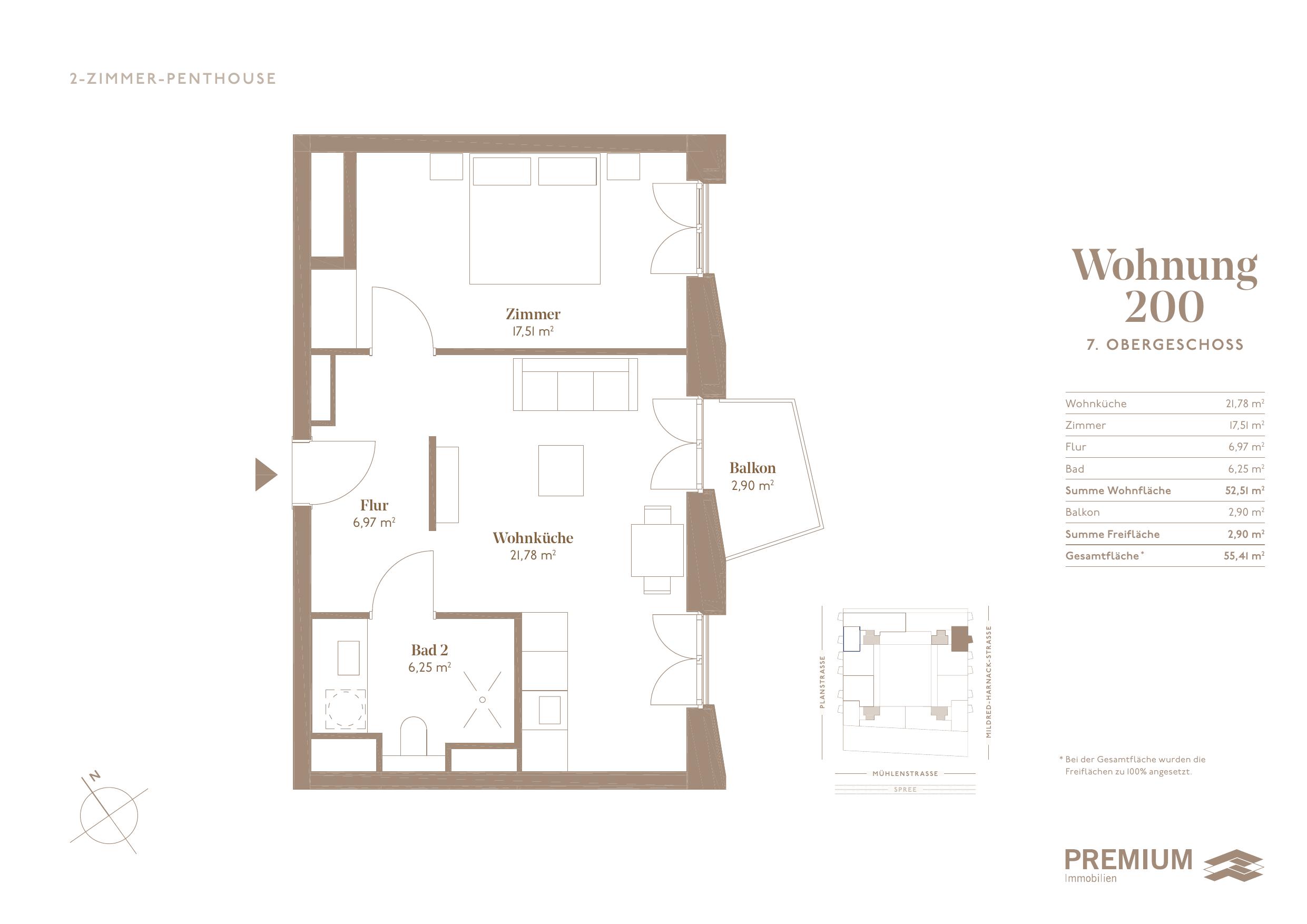 Stadtapartment Grundriss 62 m²